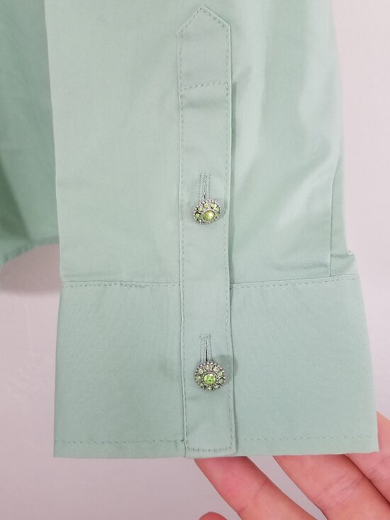 NWT New York & Company Long Sleeve Button Up Shirt Top Blouse Green Size XL - Picture 4 of 6